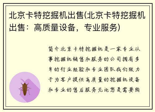 北京卡特挖掘机出售(北京卡特挖掘机出售：高质量设备，专业服务)